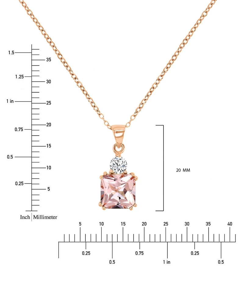 Cubic Zirconia Two-Stone 18" Pendant Necklace in 14k Rose Gold-Plated Sterling Silver