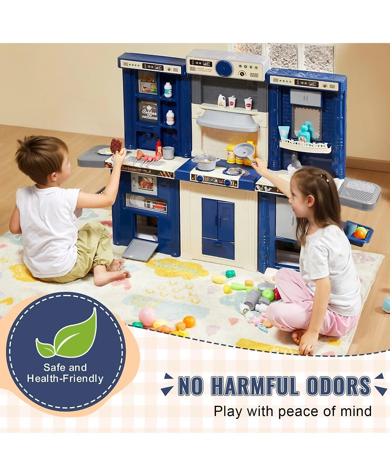 Slickblue Kids Kitchen Playset with 74 Piece Pretend Cooking Accessories for Role Play Fun