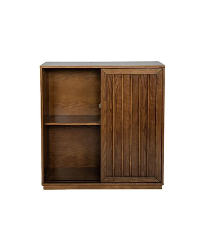 Mid Century Cabinet with 2 Sliding Door & Solid Wood Decorative Strips
