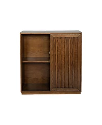 Mid Century Cabinet with 2 Sliding Door & Solid Wood Decorative Strips
