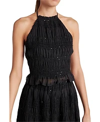 endless rose Women's Chiffon Gathered Sequins Halter Top