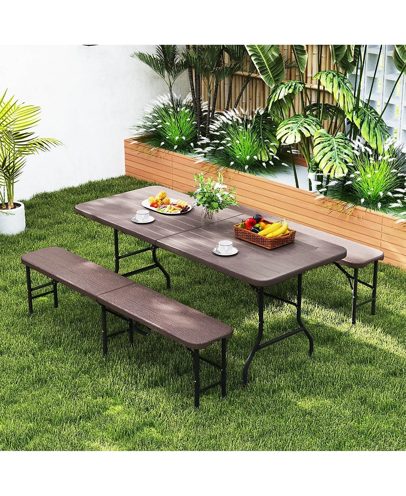 Gymax 2PCS 6 ft Plastic Folding Bench Portable Fold-in-Half Seat w/ 1320 Lbs Capacity