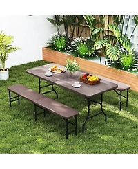 Gymax 2PCS 6 ft Plastic Folding Bench Portable Fold-in-Half Seat w/ 1320 Lbs Capacity