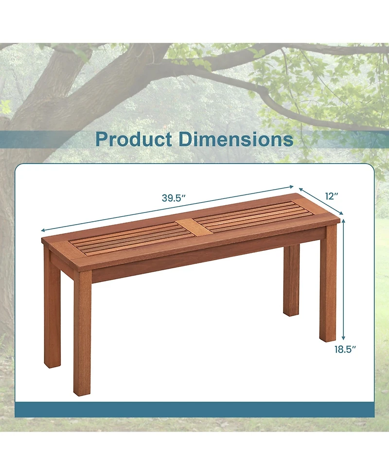 Gymax 2 Pieces 2-Person Outdoor Bench Patio Bench w/ Slatted Seat Weather Resistant Solid Wood Frame