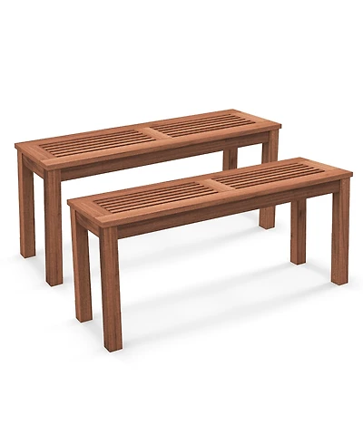 Gymax 2 Pieces 2-Person Outdoor Bench Patio Bench w/ Slatted Seat Weather Resistant Solid Wood Frame