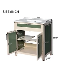 Casainc 30" Vanity Cabinet with Ceramic Sink, Solid Wood Frame, Adjustable Shelf
