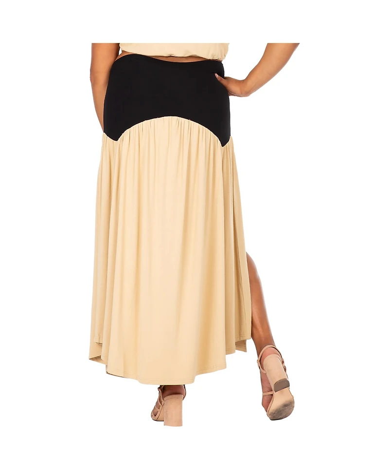 Poetic Justice Plus V Waist A Line Side Slits Flared Maxi Skirt