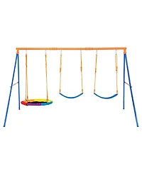 Slickblue Swing Sets for Backyard With Saucer 2 Belt Swing Seats A-Frame Metal Stand