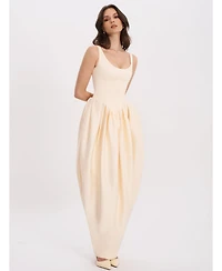 Miss Circle Women's Udana Butter Yellow Drop Waist Tulip Gown