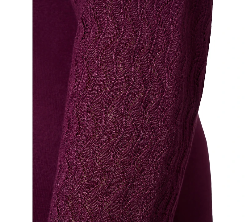 Melissa Paige Plus Pointelle-Yoke 3/4-Sleeve Sweater