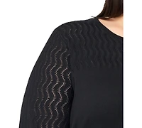 Melissa Paige Plus Pointelle-Yoke 3/4-Sleeve Sweater