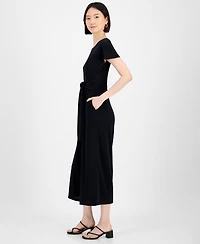 Robbie Bee Women's Round-Neck Tie-Waist Jumpsuit
