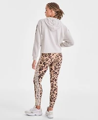 Adidas Womens Animal Print 3 Stripe French Terry Zip Hoodie Leopard Print High Rise Leggings