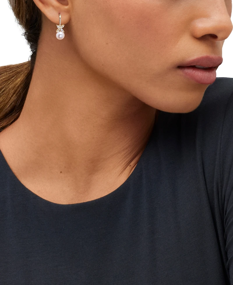 Cultured Freshwater Pearl (7mm) & Lab Grown White Sapphire (1 ct. t.w.) Leverback Drop Earrings in 14k Gold-Plated Sterling Silver