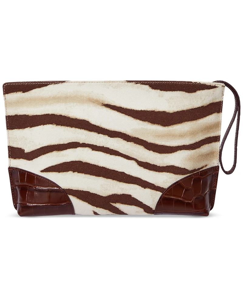 Lauren Ralph Lauren Zebra-Print Canvas & Leather Large Pouch
