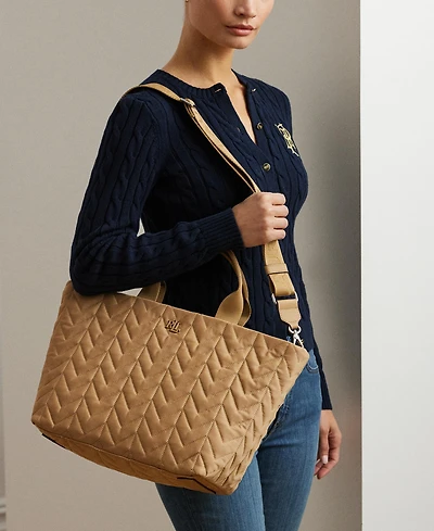 Lauren Ralph Lauren Quilted Extra Large Stevie Zip Tote Bag