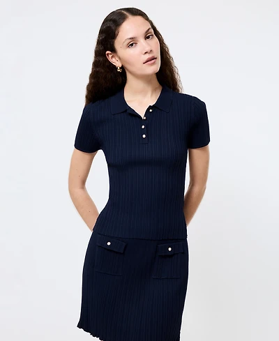French Connection Women's Ribbed Knit Polo Shirt
