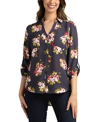 Bcx Juniors' 3/4-Sleeve Printed Button-Front Blouse