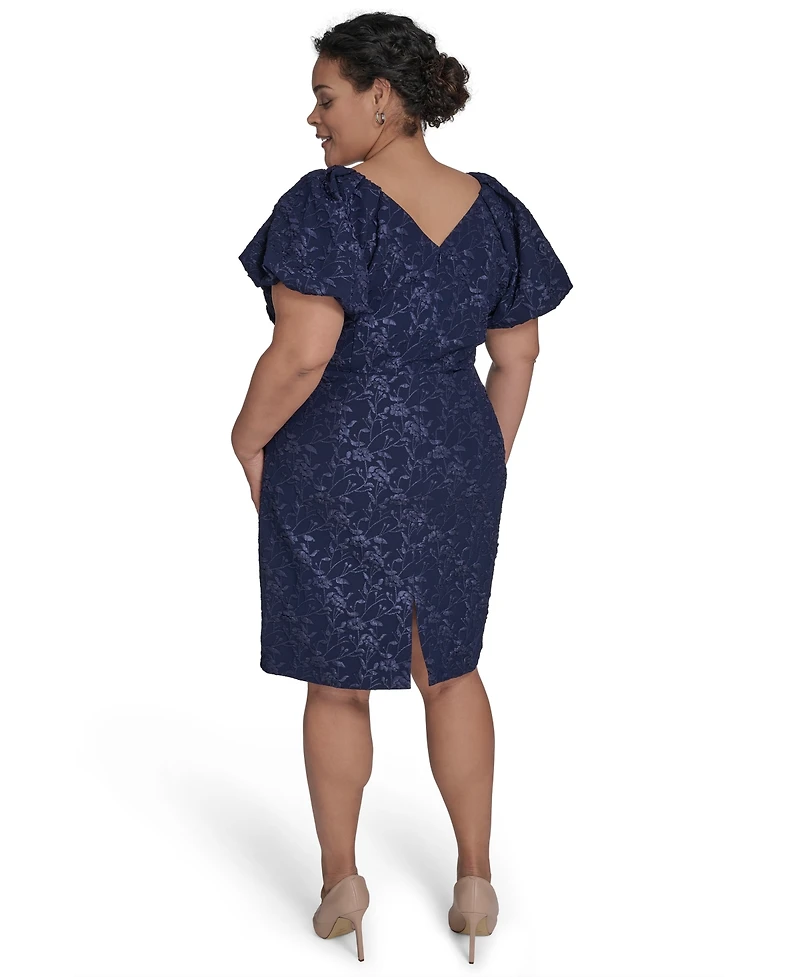 Eliza J Plus Puff-Sleeve Jacquard Sheath Dress