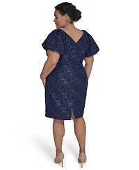 Eliza J Plus Puff-Sleeve Jacquard Sheath Dress