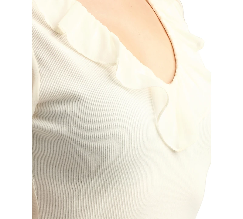 Bcx Juniors' Ribbed Puff-Sleeve Ruffle Top