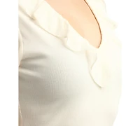 Bcx Juniors' Ribbed Puff-Sleeve Ruffle Top