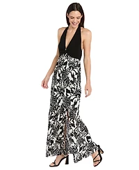 R & M Richards Women's Printed Halter Maxi Dress