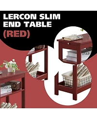 Kings Brand Furniture Slim Wood Side End Table with Storage Shelves & Pull-Out Tray, Nightstand for Bedroom, Living Room