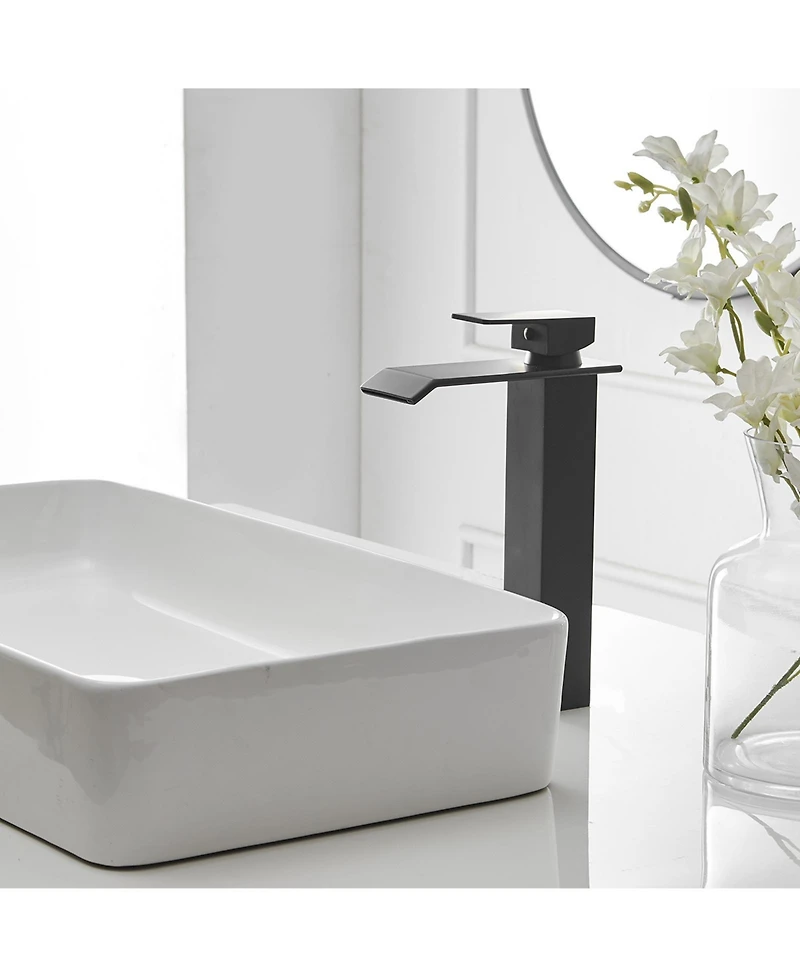 Greenspring Waterfall Single Hole Single Handle Bathroom Vessel Sink Faucet in Matte Black