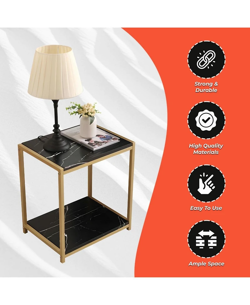 Kings Brand Furniture Lily Side End Table Nightstand with Shelf - Modern & Stylish Bedside Table with Storage Shelf