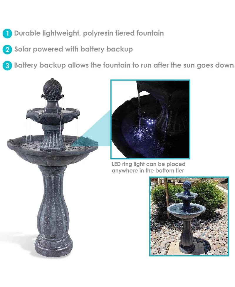 Sunnydaze Decor 45" H Outdoor Arcade 2-Tier Solar Water Fountain with Battery Backup and Led Light