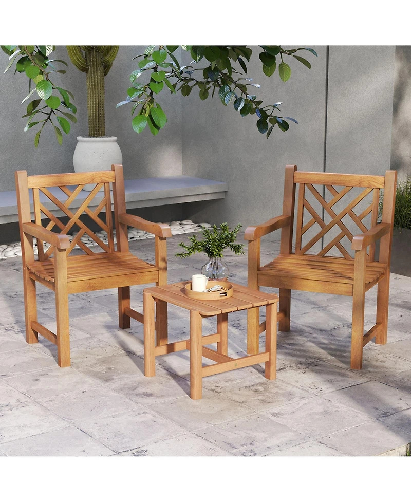 Gymax 4 Pcs Teak Wood Patio Dining Chair Outdoor Armchair w/ Slatted Seat & Solid Legs