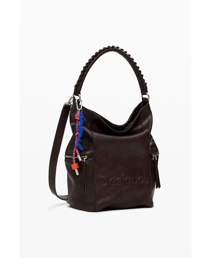 Desigual Women's Large logo suede-effect backpack