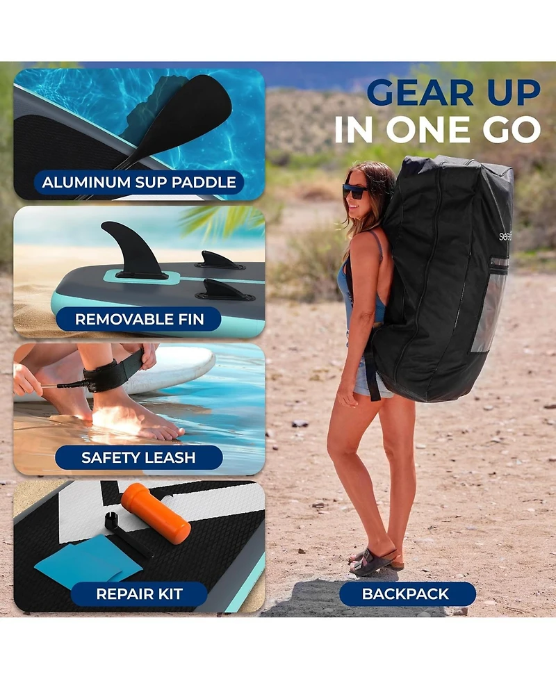Inflatable Stand-Up Paddle-Board with Double-Action Hand Pump, 3-Piece Aluminum Sup Paddle, Leash, Repair Kit and Backpack, Black