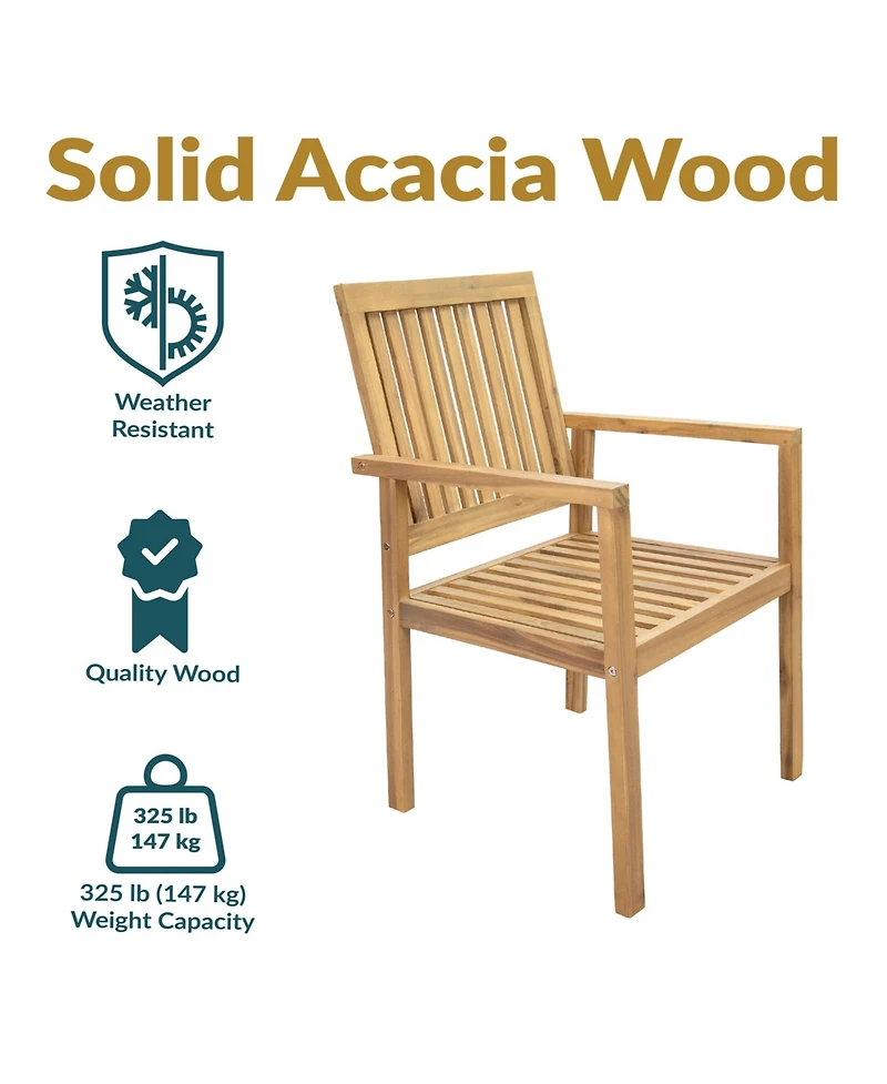 Sunnydaze Decor Rodanthe Acacia Wood Outdoor Dining Armchairs with Cushions - 2pk - Natural/Bone White