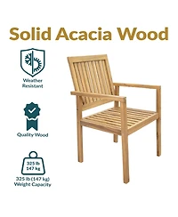 Sunnydaze Decor Rodanthe Acacia Wood Outdoor Dining Armchairs with Cushions - 2pk - Natural/Bone White
