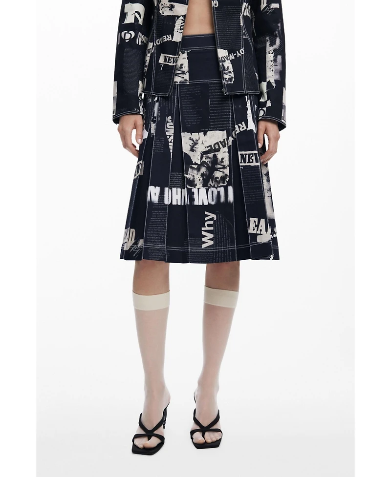 Desigual Women's Midi skirt with newspaper pleats