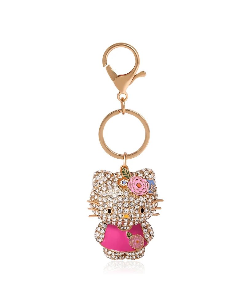 Sally Rose Hello Kitty Pink Keychain Official License, Multicolored Pave Crystal Sanrio Keychain with Lobster Clip