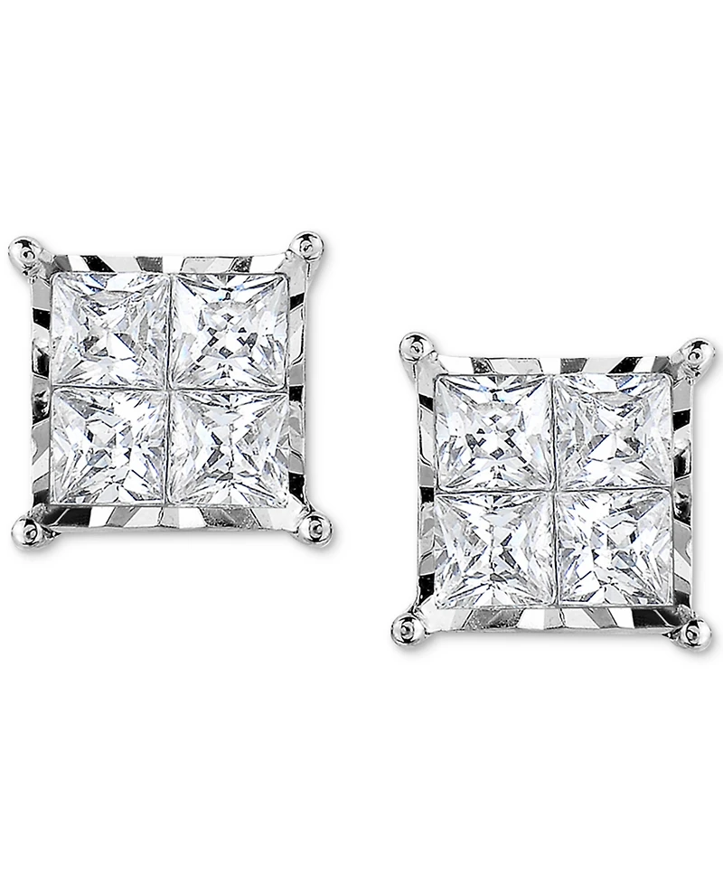 TruMiracle Diamond Princess Quad Stud Earrings (2 ct. t.w.) in 14k White Gold