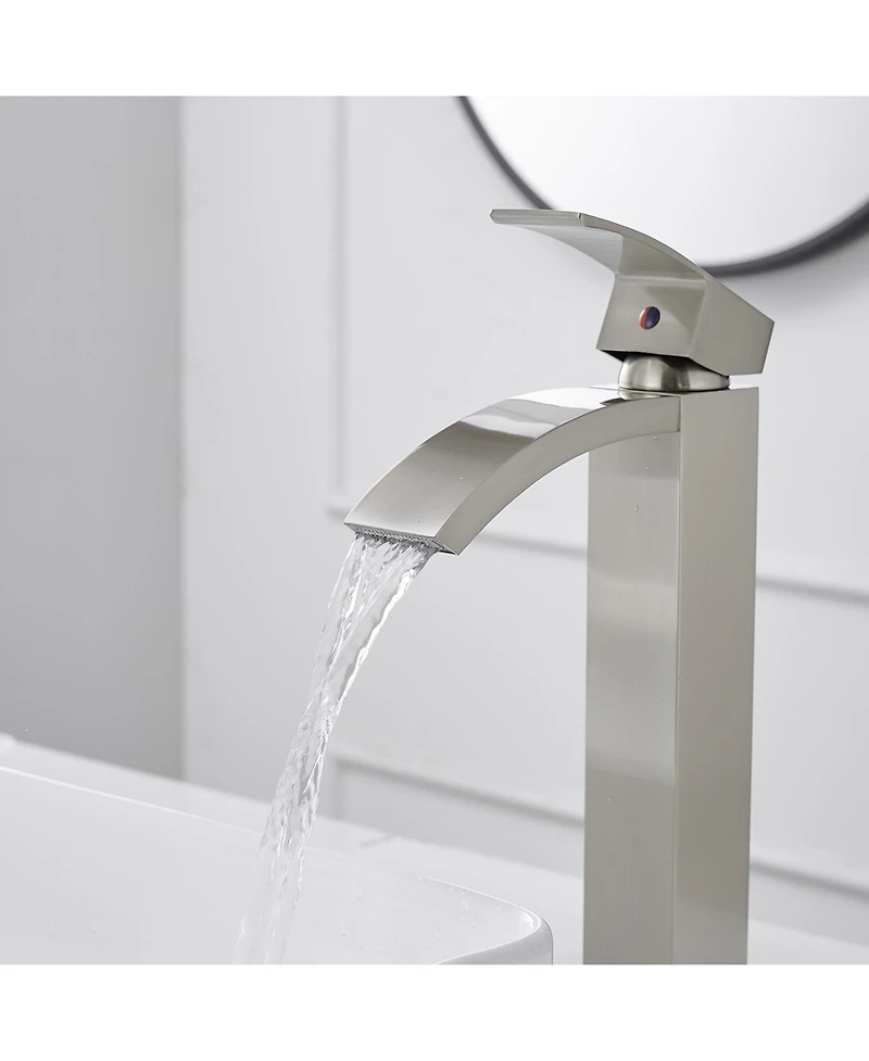Greenspring Waterfall Single Hole Handle Bathroom Vessel Sink Faucet With Pop Up Drain Without Overflow Matte Black & Gold