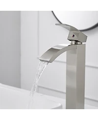 Greenspring Waterfall Single Hole Handle Bathroom Vessel Sink Faucet With Pop Up Drain Without Overflow Matte Black & Gold