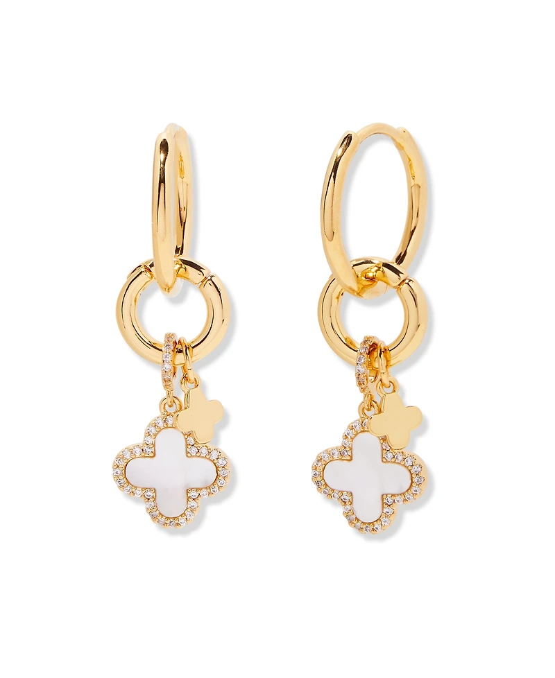 brook & york Chatham Gold Plated Clover Cultivated Pearl Charm Hoop Earrings