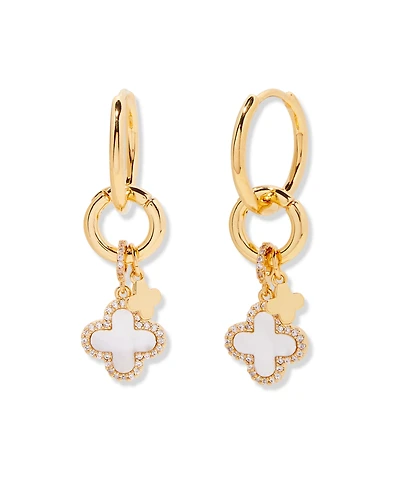 brook & york Chatham Gold Plated Clover Cultivated Pearl Charm Hoop Earrings