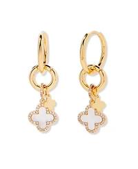 brook & york Chatham Gold Plated Clover Cultivated Pearl Charm Hoop Earrings