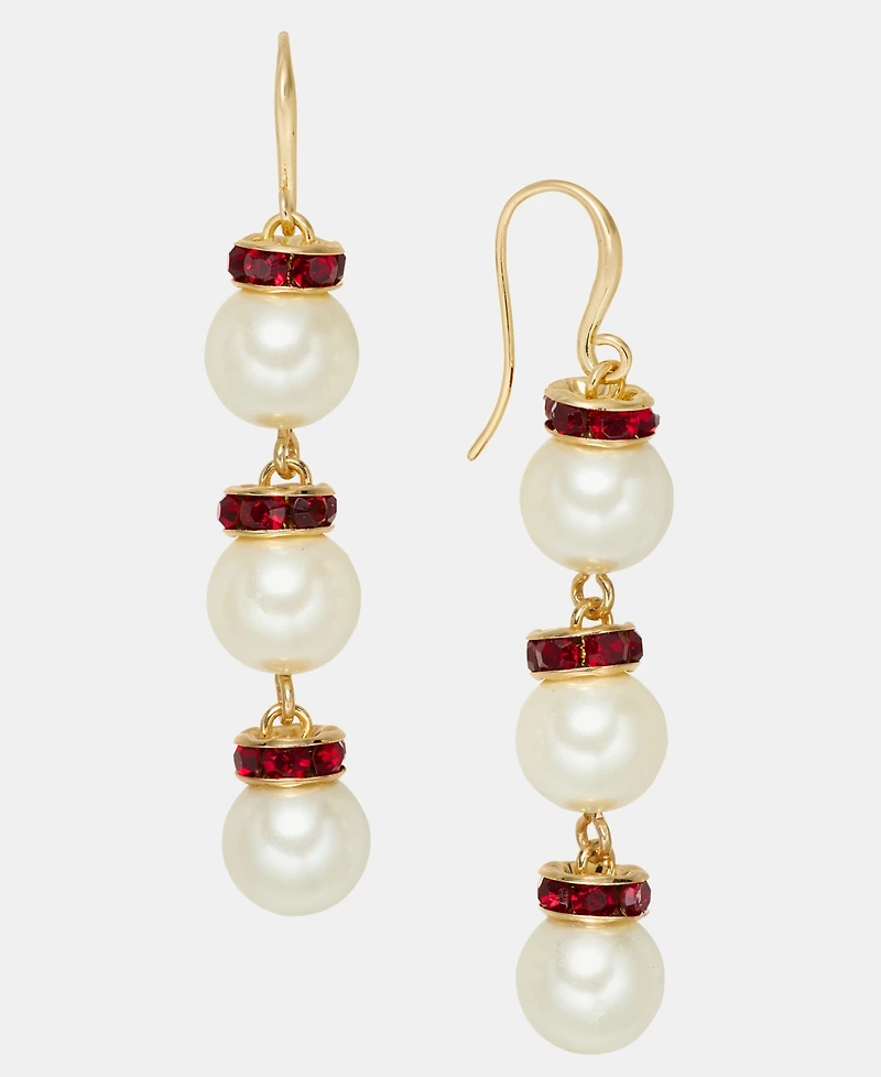 Stone & Imitation Pearl Linear Drop Earrings