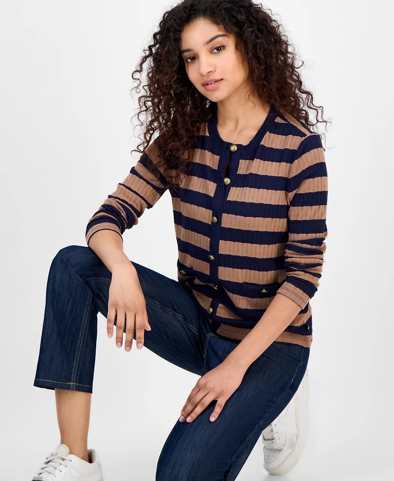 Nautica Jeans Women's Striped Ribbed Cardigan