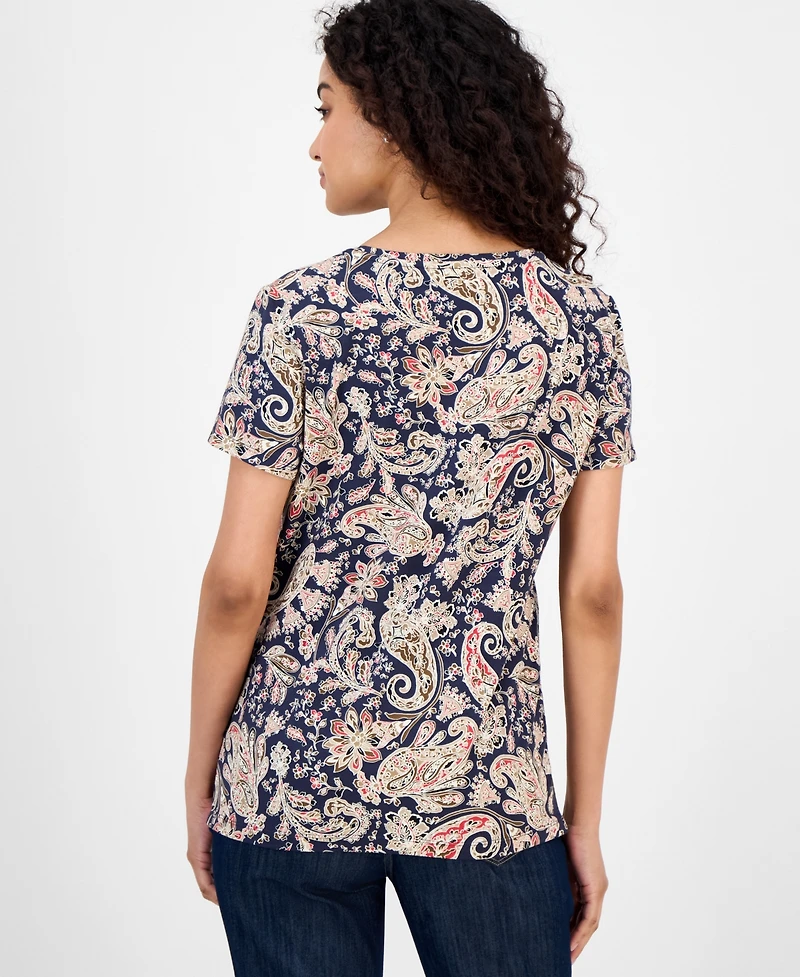 Nautica Jeans Women's Paisley-Print V-Neck T-Shirt