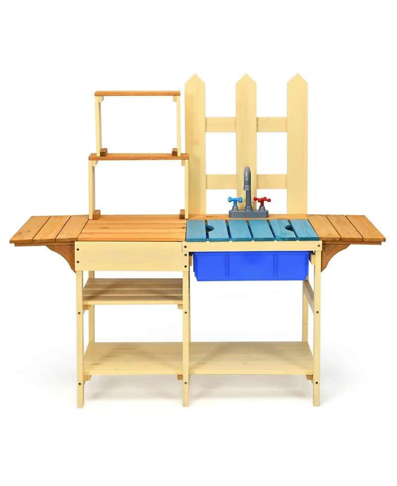 Gymax Wooden Kids Pretend Kitchen Play Set Outdoor Cooking Toy Gift Toddler Child