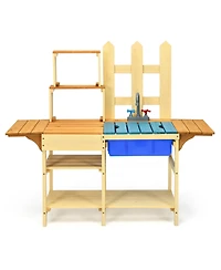 Gymax Wooden Kids Pretend Kitchen Play Set Outdoor Cooking Toy Gift Toddler Child
