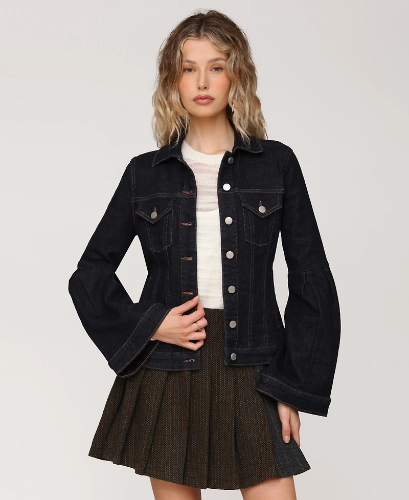 Avec Les Filles Women's Flare-Sleeve Denim Trucker Jacket